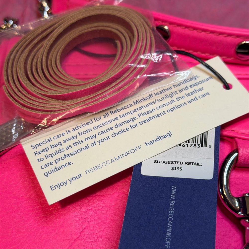 Rebecca Minkoff Mini M.A.C Electric Pink Leather Crossbody Bag Purse Chain Strap - Picture 16 of 17